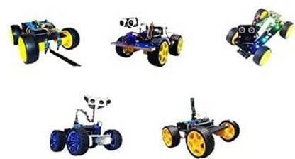 ROBOBOX DIY 5 in 1 Robotic Kit Pack - Set Includes : Line Following Robot, Voice Control Robot, Obstacle Avoiding Robot, Human Following Robot and Bluetooth Control Robot