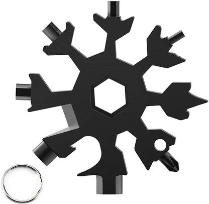 Crevizon 18 in 1 Multi Tool, Heavy Duty Stainless Steel Multi-Tool, Best Snowflake Tool With Keyring and Carabiner, Gifts for Men (Black) Combination Screwdriver Set