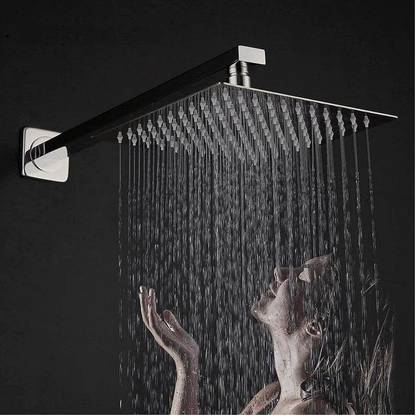 AMJ 8X8 (8") Premium quality Stainless Steel UltraSlim Square Rain Shower Head with 15 inch square arm