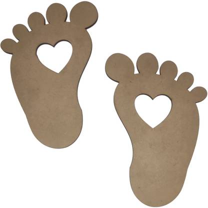 Purpledip Wooden Laser Cut Wall Hanging Set: Baby Feet, Unfinished Decorative Showpiece  -  15 cm