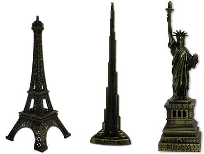 Look And Took Metal Combo Paris Eiffel Tower Statue of Liberty Burj Khalifa for Home Decoration Set of 3 (19 cm Height) Decorative Showpiece  -  19 cm