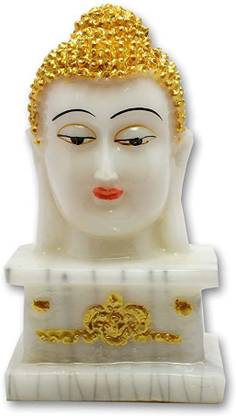 SJArtAndCraft White Golden Sitting Buddha Marble Statue for Decorative Decorative Showpiece  -  10 cm