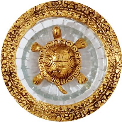 Purpledip Metal Tortoise In Water Bowl: Feng Shui Vaastu Significance Statue ( Decorative Showpiece  -  4 cm
