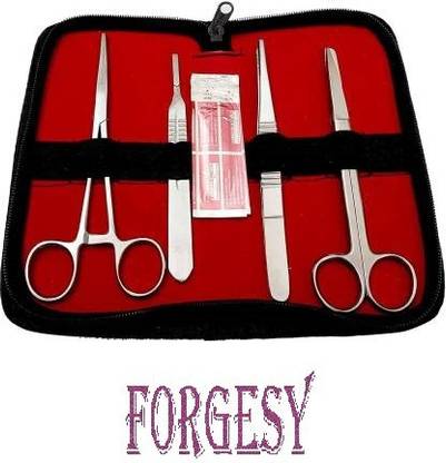 Forgesy ressing Instruments Set High Quality Surgical Instruments CE Artery Forceps | Dissecting Forceps | Dressing Scissor | BP handle With 4 Blades Stainless Steel 410 Grade (ALL Instrument 6 Inchs) Utility Forceps Utility Forceps