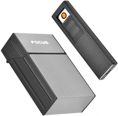 FITUP ™ Ultra Thin Cigarette Case with inbuilt Cigarette Lighter Latest Design And Technology Durable Aluminum Hard Case Against Press or Damage Your Cigarettes | Lightweight, Exquisite And Portable Aluminum Cigarette Case. Fit For About 20 Pieces Cigarettes Of Regular Size Cigarette Lighter