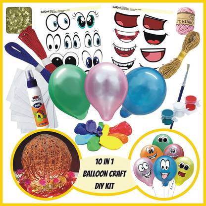 INDIKONB 10 in 1 DIY Balloon Art and Craft Lantern Yarn Orb and Emoji Crafts Kit Materials for Boys and Girls for all ages 8-10 , age 9-12 , age 12-16 old ( Pack Includes Balloons , Paper Thread , Jut