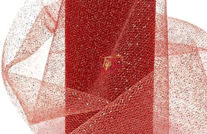 Tiptop Decoration Premium Net Fabric Mesh Glitter Cloth (5 Meters) (Width:-25 Inch) (Imperial Red)