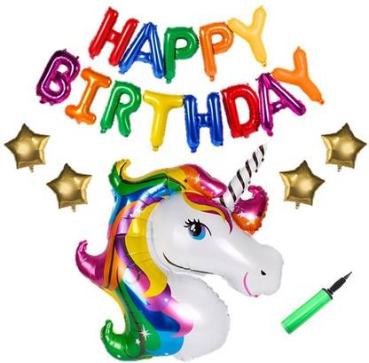 Bash N Splash Printed Happy Birthday Rainbow Unicorn Balloon Set with stars Letter Balloon