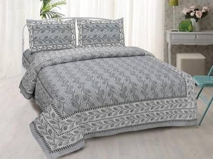 GLOWRIDE 144 TC Cotton King Jaipuri Prints Flat Bedsheet