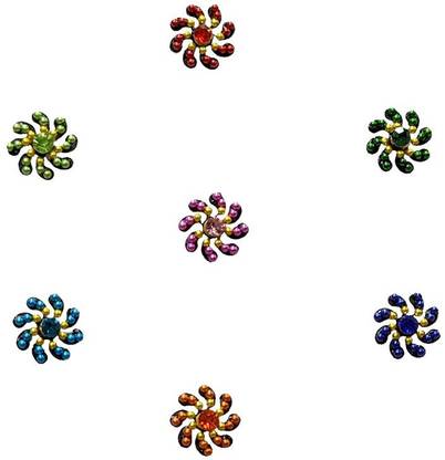 Comet Busters Fancy Round Bindis With Colorful Stone and Beads (BV1115) Forehead Multicolor Bindis