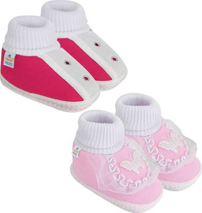 Neska Moda 3 To 12 Months Baby Boys & Baby Girls Set of 2 Pair Soft Cotton Pre-Walker Frill Booties