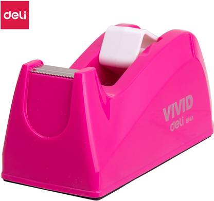 Deli Pink Tape Dispenser and Cutter, Carton Sealer, Padded Weighted Non-Slip Base, Easy for Single-Hand Operation, Use Tape Width Up to 18mm, Easy Cut Blade, Pack of 1 (Manual)
