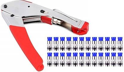 PAUS&MORK Professional Waterproof Compression Crimping Tool for Dish/Cable/RG6 5C RG59 4C Dish Coax Cable Crimper Tool With 24 F Compression Connectors for DISH/CABLE/TATA SKY/RG6 Cable Manual Wire Connector For Coax Cable Manual Crimper