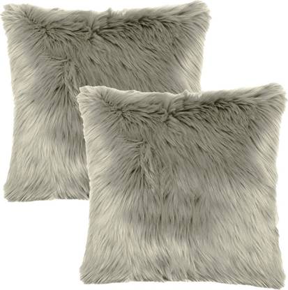 Catchyx Cart Double Sided Faux Fur Pillow for Sofa/ Bedroom/ Couch/ Car - Silver Color Super Soft Fluffy Cushion in Square Shape - 40 cm - Beautiful Gift for Loved One's  - 40 cm