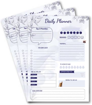 Scrollingideas Blue Foilage Daily Planner Sheets A5 Planner Ruled 62 Pages