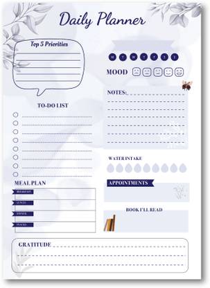 Scrollingideas Blue Foilage Daily Planner Sheets 32 A5 Planner Ruled 32 Pages