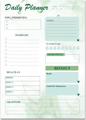Scrollingideas Splash of Green Daily Planner Sheets A5 Planner Ruled 32 Pages