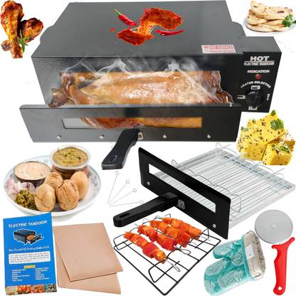 B.N.BRIGHTS B-4 Big XLL 2000 Watt Electric Tandoor with Regulator and Aluminum Tray, Skewers, Jali, Glove,Pizza Cutter, Nonstick Seat,R Book,Handle, Legs|2KW Watt Heavy Weight Electric Tandoor For Home with Heat Controller(Regulator/Temperature control) Fitted With Stainless Steel Element and Cement Sheet for Plywood Protection with all Freebies Accessories/Electric Tandoor and Grill Barbecue/Electric tandoor Grill/Electric tandoor for naan and roti/Electric tandoor for home kitchen/for Business and Restaurant purpose Electric Tandoor