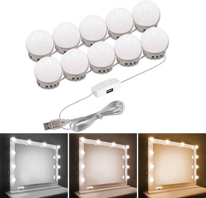 AJB Vanity Makeup Light Kit for Mirror,USB Powered10 LED Bulb Lights with 3 Modes Night Lamp