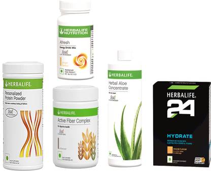 HERBALIFE JET DRINK SUPER FAST WEIGHT LOSS DRINK COMBO ( AFRESH ENERGY DRINK MIX - GINGER FLAVOR + HYDRATE DRINK MIX - ORANGE FLAVOR + ALOEVERA CONCENTRATE DRINK MIX + PERSONALIZED PROTEIN POWDER + ACTIVE FIBER COMPLEX POWDER ) Combo