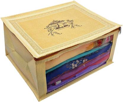 3DB Saree Cover Unique Front View Transparent Saree Cover Storage Box (Wedding Collection Gift) Premium Clothes Cover Garment Organizer Saree Case Sari Pouch Storage Bag Both side transparent 360DB/12/44
