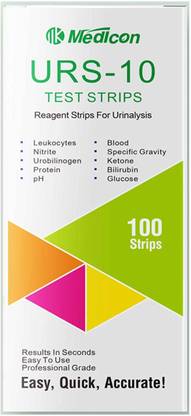 MEDICON . URS10 GLUCOSE Ketone Reagent 10 Parameter Urine Test Strip 100 Glucometer Strips