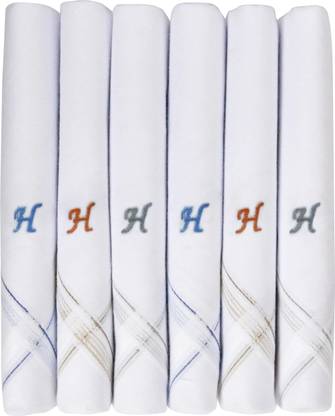 Caruso Italy Men's Initial H Embroidery 100% Pure Cotton Handkerchief White Base With Colored Border ["White"] Handkerchief