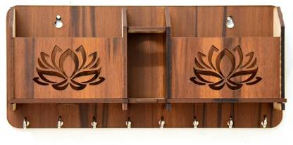 CLK craft LOTUS Wooden 2 Pocket Pen Stand 8 Hook Wood Key Holder Wood Key Holder
