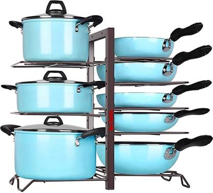 GEO FASHION Chakla/Belan Kitchen Rack Iron Adjustable Multipurpose Organizer Pot Rack Organizer Kitchen Cabinet Organizer Pots and Pans Organizer Storage with 8 Metal Shelves