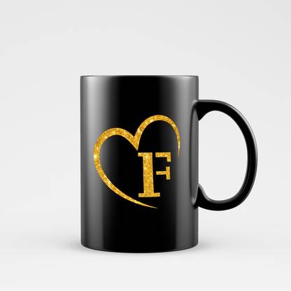 Dezzbee Creative Golden Heart Letter Alphabet F For Girls wife husband girlfriend boyfriend Mom Dat on Birthday Valentines Day and Anniversary White Ceramic 330ML Ceramic Coffee Mug