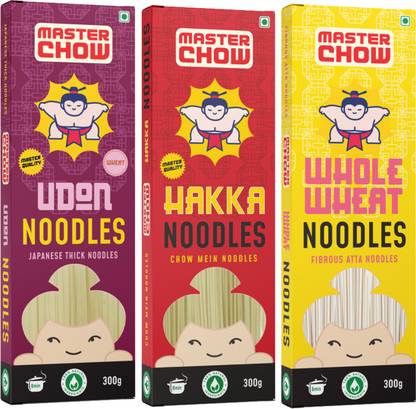 MasterChow Noodle Kit (1 Udon, 1 Hakka, 1 Whole Wheat Noodle) | No Preservatives | Get Restaurant Style Taste in Just 10 Minutes | Serves 4-5 Meals Hakka Noodles Vegetarian
