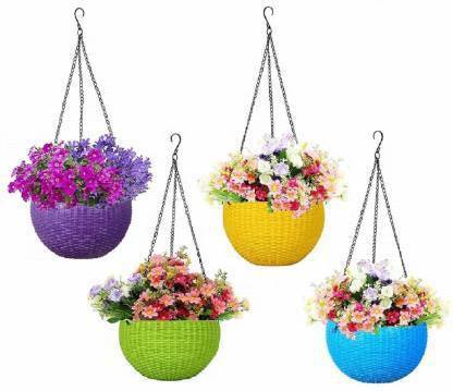 VirajSanchi (Pack of 4)8.26"EuroBig Hanging Pot with chain Without Flowers ForIndoor/Outdoor Plastic Vase