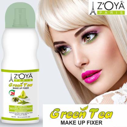 ZOYA PARIS Mist directly onto makeup brush and apply product as usual to prolong wear. Makeup Fixer Natural Spray CAN BE APPLIED ANY TYPE OF MAKE UP, MIST & FIX Primer. Green Tea Long Lasting Moisturizing Makeup Fixer Primer. Primer  - 180 ml
