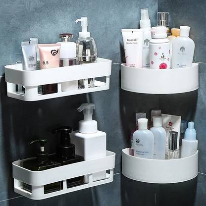 AGHORA TECHNOLOGIES Multipurpose Bathroom Shelves For Wall/Self Adhesive Traceless Kitchen And Bathroom Shelf Organizer/Plastic Hanging Toilet Bathroom Rack Desktop Wall Mount No Drill Required Wall Shelves/Kitchen Rack/Toothbrush Caddy/Kitchen Wall Shelf/Kitchen Shelves/Bathroom Wall Shelves Rack For Storage/Plastic Wall Shelf With Magic Sticker /bathroom accessories set Plastic Wall Shelf