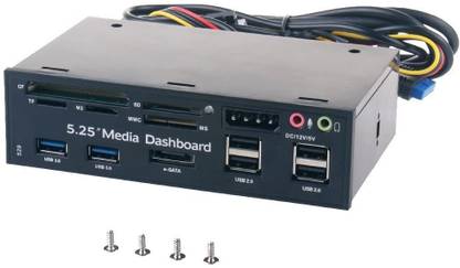microware 529 5.25" Computer Multifunctional Dashboard Media Front Panel with eSATA, USB 2.0/USB 3.0 Hub, Audio Ports and Card Reader (SD/MMC/CF/MS/TF / M2) Media Streaming Device