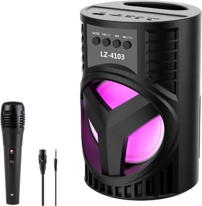 Alchiko LZ-4103 Ultra High Bass Power Boost Stylish Impressive Design 3D Dynamic Sound Effect Wireless Connecting with All Smart Phones Wired Mic Compatible With Mobile, Tablet, Laptop With Built-in TF/USB Slot, FM Radio 10 W Bluetooth Speaker