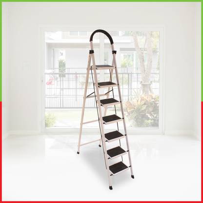Urban Daily Metal Folding 7 Step Ladder for Home - 7 Wide Anti Skid Steps Steel Ladder