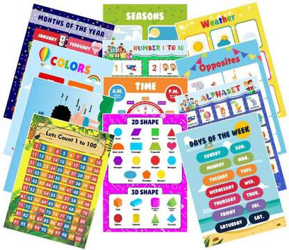 emozilaenterprise 40.64 cm Kids Educational Posters | Kids Educational Chart | Learning Poster for Kids | Learning Charts for Kids | Preschool Kids Posters | Learning Wall Charts for Kids | Nursery Study Posters for Kids Set of 12 Poster (16 X 12 Inches) (16.5 X 11 Inches) Non-Reusable Sticker