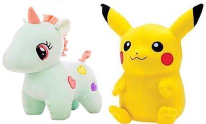 tgr STUFFED SOFT TOY FABULOUS PIKACHU & STANDING UNICORN COMBO OFFER  - 35 cm