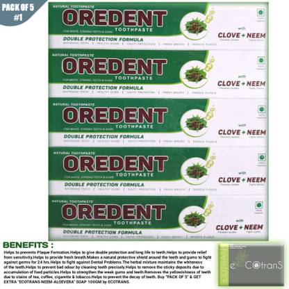 OREDENT NATURAL CLOVE & NEEM_DOUBLE PROTECTION FORMULA 5_ECOTRANS SOAP 100GM Toothpaste
