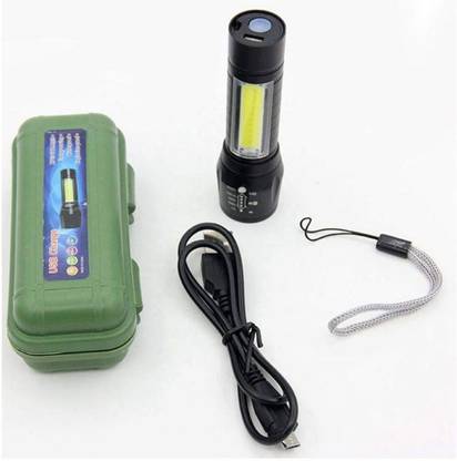 PAYKARS USB Rechargeable LED Zoomable Flashlight Torch Lamp Built in Battery With USB Cable Gift Box Torch Emergency Light Portable Pocket Size Mini LED Flashlight Torch Torch (Black : Rechargeable) Torch
