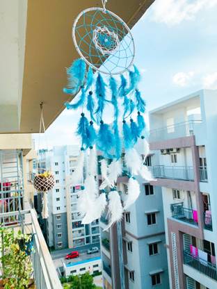 The Macrame Corridor Ocean Breeze DreamCatcher - Medium Size (Blue-White)