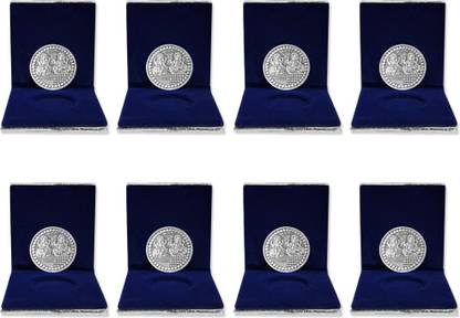 NINE10 German Silver 10 Grams Silver Plated Coin for Diwali Gift Items for Men's, Women's, Staff, Customer, Clients, Corporate with Velvet Gift Box (Pack of 8 ) Dhanteras Silver Plated Yantra