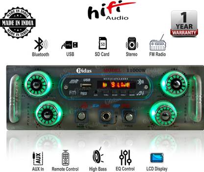 Bidas BS-1000W 4 Channel High Power Stereo Amplifier with LED Display/Bluetooth/MIC Input/USB/SD Card Slot/FM Radio/AUX Input/Remote Control & Built-in Equalizer with Bass, Treble & Balance Control Power Amplifier 100 W AV Power Amplifier