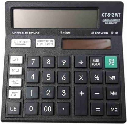 Heinriched Electronic Calculator CT-512 WT N for Office and Home with 2 Way Power Big Display Solar & Battery and Auto Replay 112 Steps Check Black Color Antibreak Model Basic  Calculator