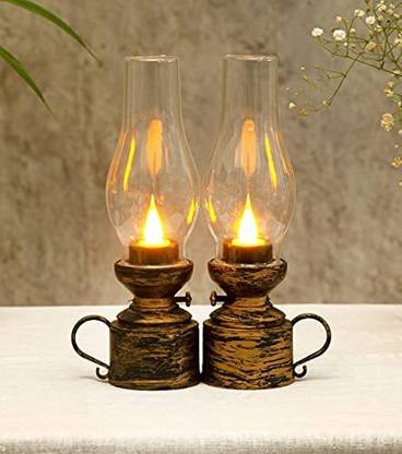 Satyam Kraft Acrylic Antique LED Lamp Led Tea Light Candle Holder for Home Decoration 2 Piece (Antique Bronze). Candle