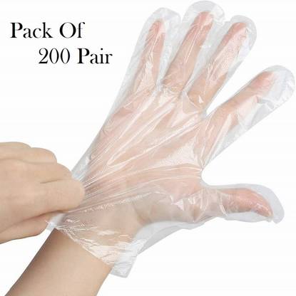 Strobine 200 Pair gloves Wet And Dry High-Density Multi-Purpose Clear Transparent Eco-Friendly Disposable Plastic Polyethylene Cooking, Cleaning Wet and Dry Disposable Glove Set (Free Size Pack of 400 pcs transparent multipurpose gloves)Cleaning Gloves , Safety Household 200 Pair Combo Polyisoprene Examination Gloves Latex, Rubber Safety Gloves Latex, Rubber Safety Gloves, Surgical Gloves, Cleaning Gloves, Washing Gloves, Use And Throw Hand Glove, Serving Gloves, Hotel Use Kitchen Food Handling Hand Gloves Set, Sanitation Hand Protective Gloves, Protection Hand Gloves, Cooking And Serving Use Hand Gloves, Industrial Safety And Protective Hand Gloves Wet and Dry Disposable Glove Set