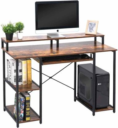TEKAVO Computer Table with Keyboard Tray and Monitor Riser-Computer Table with Storage Shelves Office Table, Study Table for Home Office - 118x48x87 cm Engineered Wood Computer Desk
