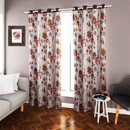 Kraftiq Homes 214 cm (7 ft) Door Polyester Semi Transparent Curtain (Pack Of 2)