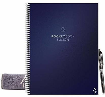 Rocketbook Fusion Smart Reusable Notebook - Calendar, To-Do Lists, and Note Template Pages with 1 Pilot Frixion Pen & 1 Microfiber Cloth Included - Midnight Blue Cover, Letter Size (8.5" x 11") Book-size Notebook Ruled 42 Pages